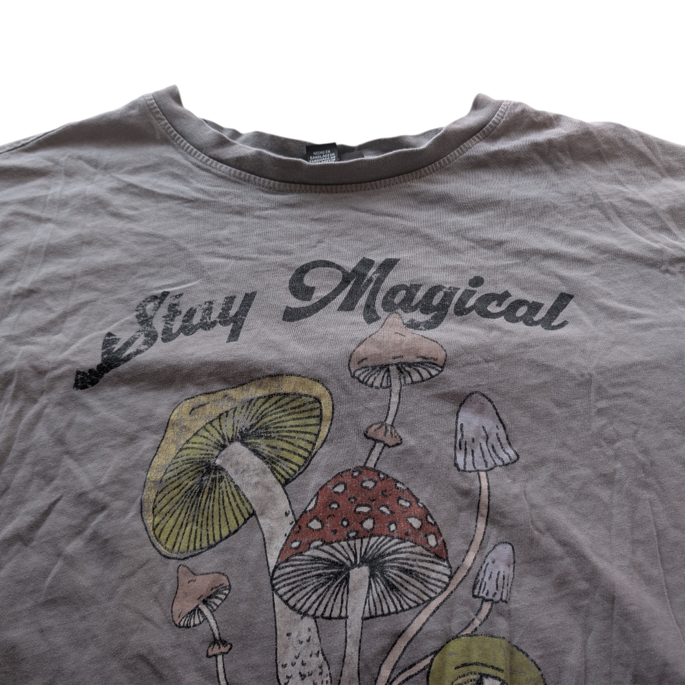 Forever 21 Mushroom Graphic Tee Gray Stay Magical Oversized Fairycore 2X Goblin - Picture 2 of 5